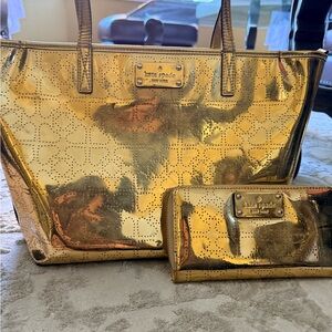 Kate Spade Metallic Gold Tote and Wallet